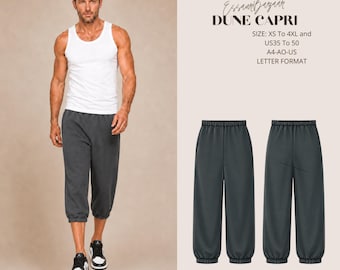 Dune Men's Capri Sewing Pattern PDF, Men's Knit Capri Pants Pattern, Elastic Waist Jogger PDF, Men's Lounge Pants XS-4XL