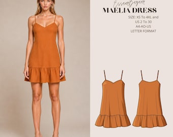 Maelia Dress Sewing Pattern PDF, Sweetheart Mini Dress Pattern, Slip Dress PDF, Summer Dress Sewing Pattern, Women's Dress XS-4XL