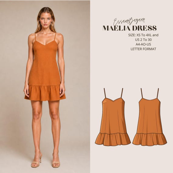 Maelia Dress Sewing Pattern PDF, Sweetheart Mini Dress Pattern, Slip Dress PDF, Summer Dress Sewing Pattern, Women's Dress XS-4XL