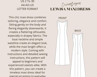 Lewisa Maxi Dress, PDF Sewing Pattern, Digital Sewing, Women Sewing Summer  Dress, Suitable For Us Letter-A4-A0 Format