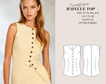 ラフェル ボタンフロントベストトップの縫製パターン、ベストの縫製パターン、XS-XXXL、ウエストコートトップのパターン、米国レターA4-A0形式に適しています
