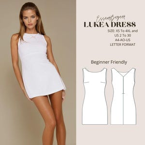 Lukeaドレスの縫製パターン、サイズXS - 4XL、初心者向け、簡単なドレスのPDFパターン、レディースサマードレス、UsLetter-A4-A0