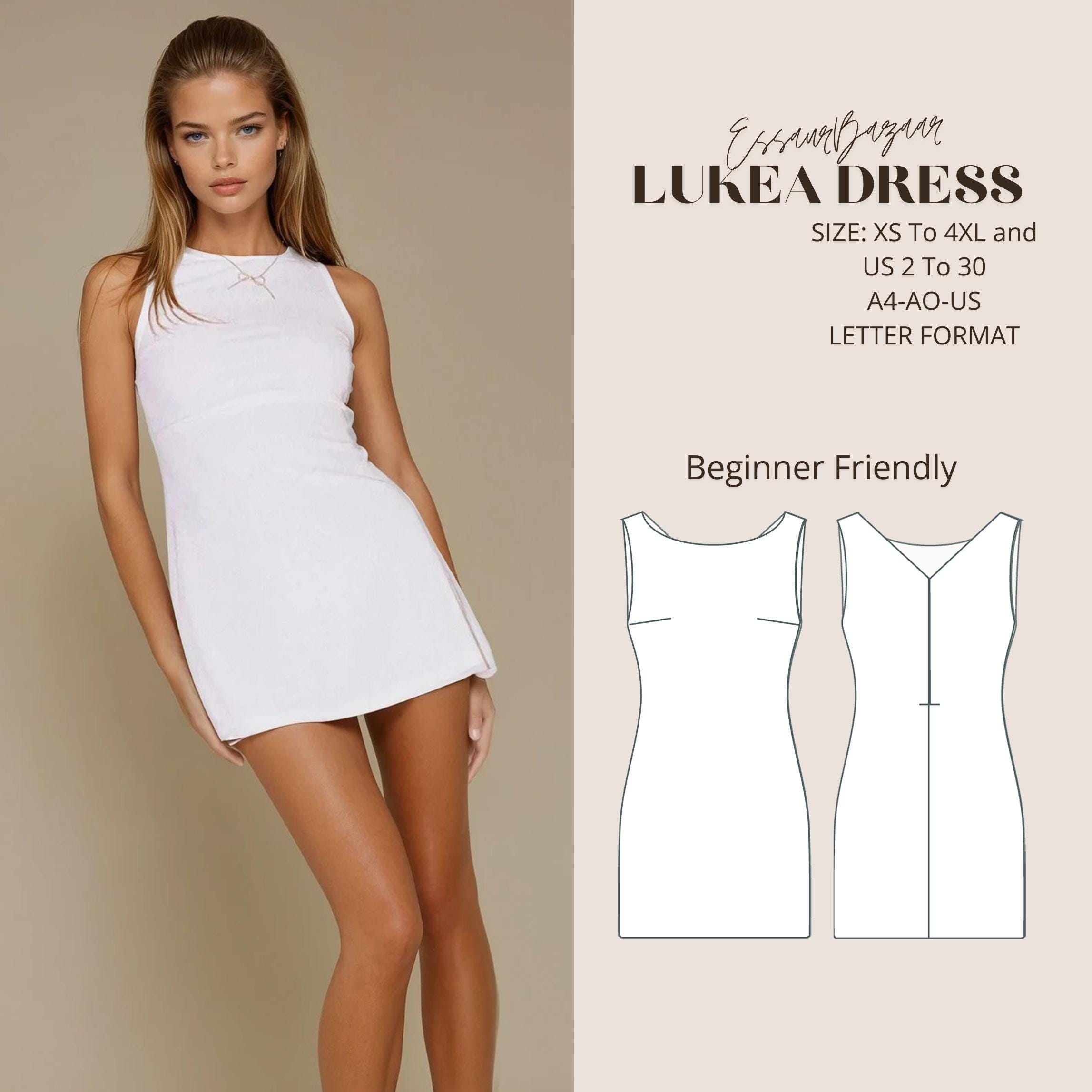 Lukea Dress Sewing Pattern, Size XS - 4XL, Beginner Friendly