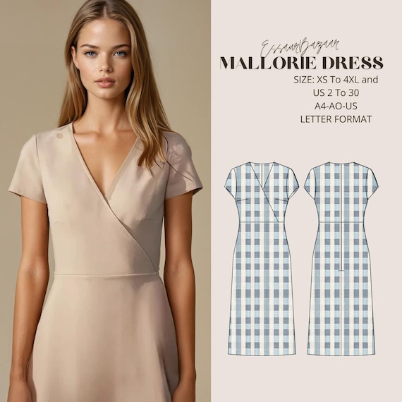 Mallorie Dress Sewing - Wrap Dress PDF - XS-4XL (A4/A0/US Letter Format)