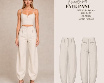 Faye Pant Sewing Pattern PDF, High Waist Trouser Pattern, Women's Wide Leg Pants PDF, Woven Pants Pattern, Digital Sewing Pattern XS-4XL
