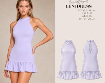 Leni Dress Sewing Pattern PDF, Halter Mini Dress Pattern, Women's Knit Dress PDF, A-Line Summer Dress, Digital Sewing Pattern XS-4XL