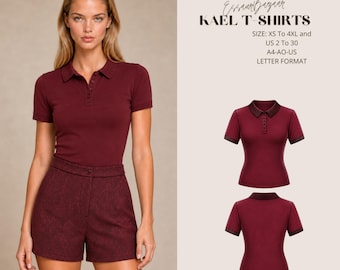 Kael Women's Polo T-Shirt Sewing Pattern PDF, Polo Shirt Pattern, Knit Top PDF, Short Sleeve Tee, Digital Sewing Pattern XS-4XL