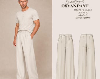 Osvan Men's Pants Sewing Pattern PDF, Men's Straight Leg Trousers Pattern, Woven Pants Pattern, Linen Pants PDF, XS-4XL