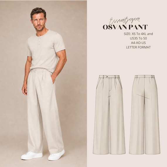 Osvan Men's Pants Sewing Pattern PDF, Men's Straight Leg Trousers Pattern, Woven Pants Pattern, Linen Pants PDF, XS-4XL