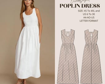 Poplin Dress PDF Sewing Pattern, Size Inclusive XS - 4XL, Beginner Friendly, Easy Dress PDF Pattern, Women Summer Dress, UsLetter-A4-A0