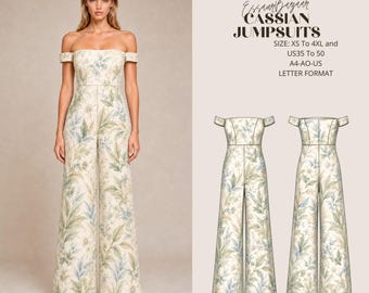 Cassian Jumpsuit Sewing Pattern PDF, Off Shoulder Jumpsuit Pattern, Wide Leg Jumpsuit PDF, Women's Knit Jumpsuit, XS-4XL