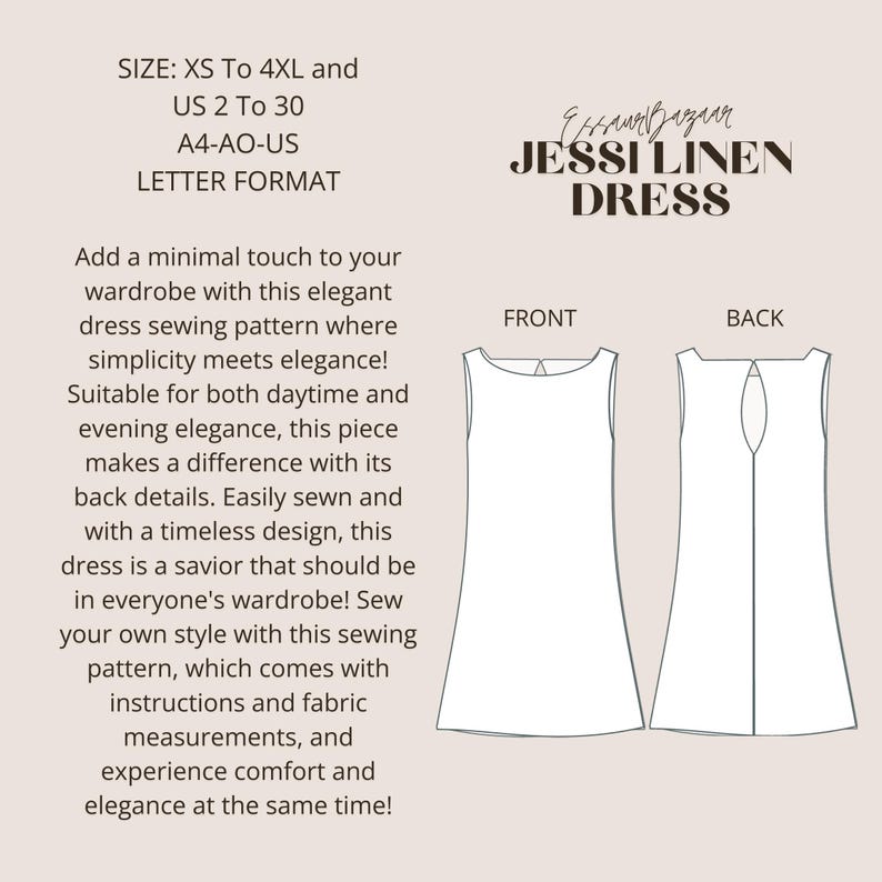 Jessi Linen Dress, PDF Sewing Pattern, Digital Sewing, Women Sewing ...