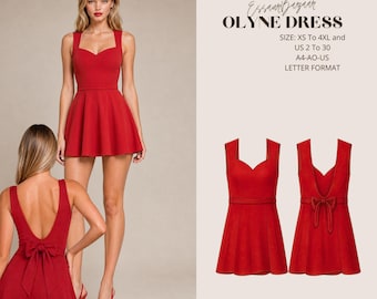 Olyne Dress Sewing Pattern, Sweetheart Mini Dress, Open Back Knit (PDF Download)