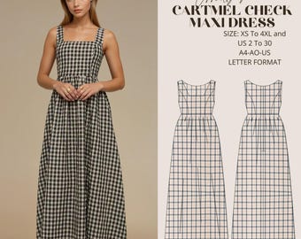 Cartmel Check Maxi Dress, PDF Sewing Pattern, Digital Sewing, Women Sewing Summer Dress, Suitable For Us Letter-A4-A0 Format