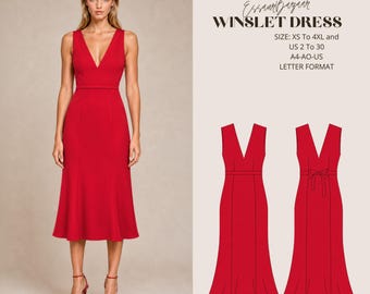 Winslet Midi Dress Sewing Pattern, V-Neck Sleeveless Woven (PDF Download)