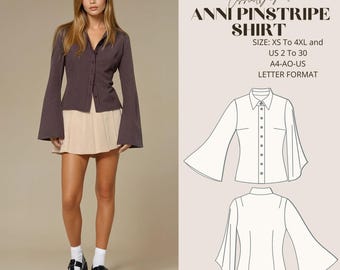 Anni Shirt Sewing Pattern, Women Shirt Pattern, Sewing Pattern, Easy Shirt Pattern, Include Instructions, XS-4XL