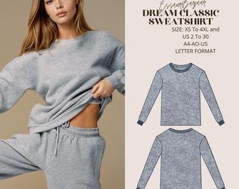 Sweatshirt Pattern, PDF Sewing Pattern, Digital Sewing, Women Sewing Winter Sweatshirt, Suitable For Us Letter-A4-A0 Format