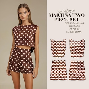 Conjunto Martina de dos piezas (top corto y short), patrón de costura en PDF, conjunto de verano para mujer, apto para formato carta-A4-A0.