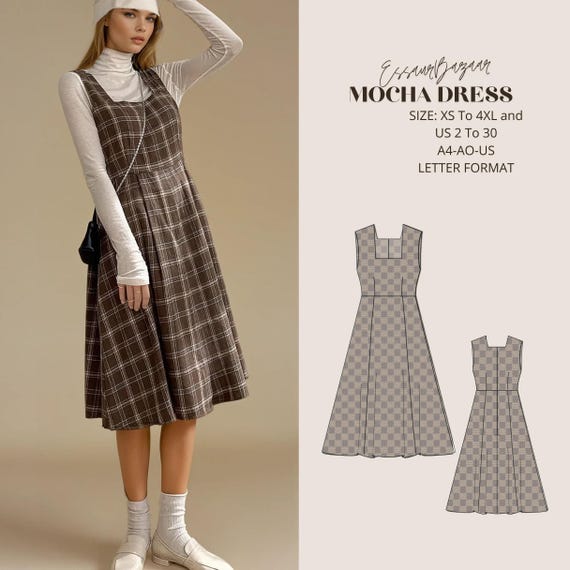 Vintage Mocha Overall Dress Sewing Pattern (Digital Download)