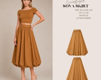 Sova Skirt Sewing Pattern, Gathered Maxi Skirt, Woven Fabric, Pockets (PDF Download)