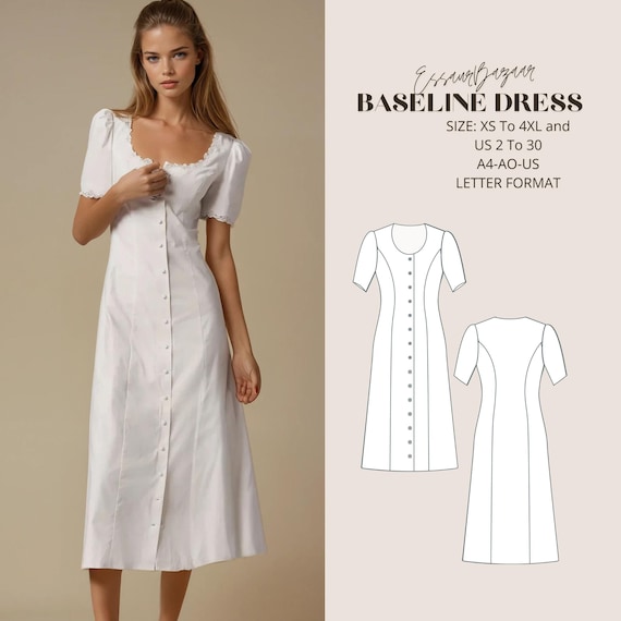 Cottagecore Dress Sewing Pattern, Elegant Button-Down Design (Digital PDF)