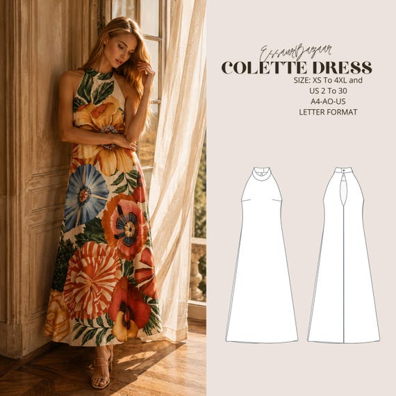Colette Halter Dress PDF Sewing Pattern, Beginner Friendly Knit Dress (XS-4XL)
