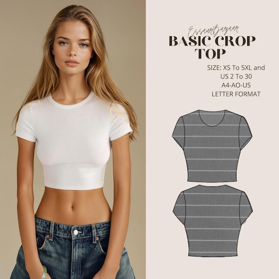 Basic Crop Top Sewing Pattern (XS-5XL) - US 2-30, A4/A0/US Letter Format