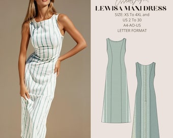 Lewisa Maxi Dress, PDF Sewing Pattern, Digital Sewing, Women Sewing Summer Dress, Suitable For Us Letter-A4-A0 Format