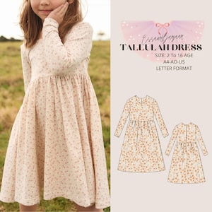 Tallulah Dress, PDF Sewing Pattern For Kids, Girls Dress Sewing Pattern, A0 A4 US Letter Size 2-16 Age
