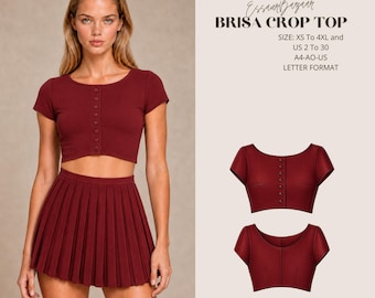Brisa Crop Top Sewing Pattern, Boat Neck Button Back Blouse (PDF Download)
