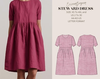 Steward A-Line Loose Dress, Linen Dress, PDF Sewing Pattern, Digital Sewing, Women Sewing Dress, Suitable For Us Letter-A4-A0 Format