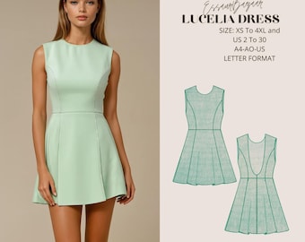Lucelia Mini Dress, PDF, DXF Sewing Pattern, Digital Sewing, Women Sewing Summer Dress, Suitable For Us Letter-A4-A0 Format