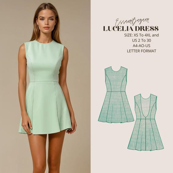 Lucelia Sewing Pattern - Fit & Flare Dress - XS-4XL (Digital PDF Pattern