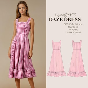 Daze Dress Patron de couture PDF, taille 2-30 inclus, adapté aux débutants, instructions détaillées, robe d'été pour femme, convient pour nous, lettre A4-A0