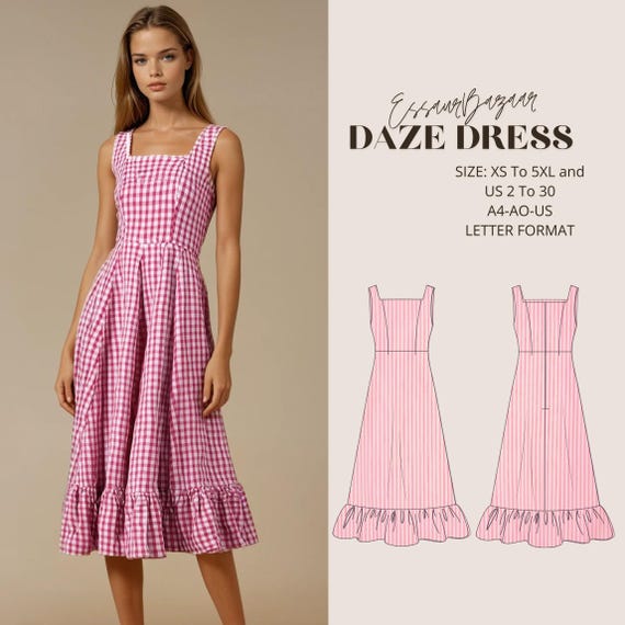 Daze Dress Sewing Pattern - XS to 5XL - Cottagecore Gingham Dress (PDF Download)