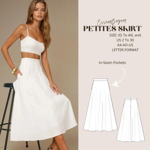 Patrón de costura para falda midi de lino, PDF de costura, costura digital, falda de verano para mujer, apto para formato carta A4-A0.