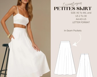 プチスカート リネンミディスカート 縫製パターン、PDF縫製、デジタル縫製、女性用サマースカート縫製、米国レターA4-A0サイズに適しています