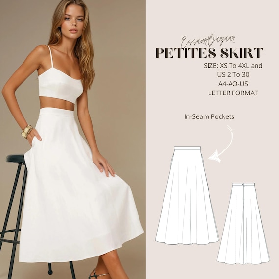 Linen Midi Skirt Sewing Pattern, Women's Summer Skirt (PDF)