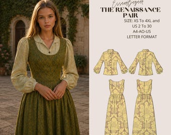 The Renaissance Pair Maxi Set, Medieval Cosplay Dress and Corset Pattern, Regency, Elvish Dress, Pdf For Ditto Projector, US Letter-A4-A0