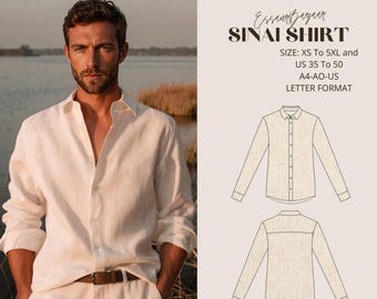 Sinai Men's Shirt Sewing Pattern, Relaxed Fit, Modern Details (XS-5XL)