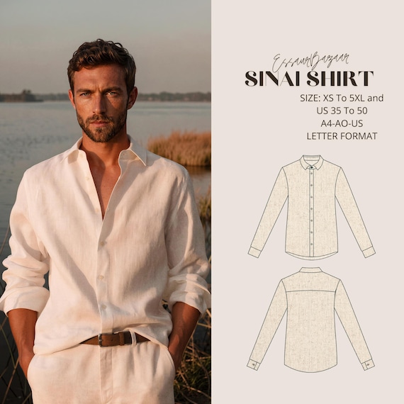 Sinai Men's Shirt Sewing Pattern, Relaxed Fit, Modern Details (XS-5XL)