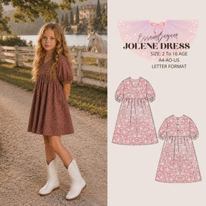 Jolene Cottagecore Dress Sewing Pattern, Kids Girls Sizes 2-16 (PDF Download)