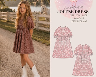 Jolene Cottagecore Dress, PDF Sewing Pattern For Kids, Girls Dress Sewing Pattern, A0 A4 US Letter Size 2-16 Age