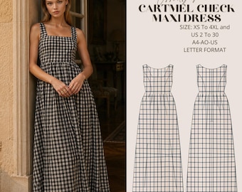 Cartmel Check Maxi Dress, PDF Sewing Pattern, Digital Sewing, Women Sewing Summer Dress, Suitable For Us letter-A4-A0 Format