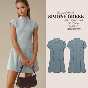 Patrón de vestido Simone, patrón de vestido cottagecore, patrón de costura digital fácil en PDF, vestido de verano para mujer, formato carta estadounidense (A4-A0), tallas XS-4XL