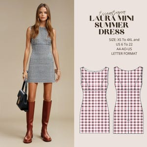 Patrón de vestido mini Laura, patrón de costura en PDF, descarga instantánea, 9 tamaños, vestido mini de verano de moda, patrones de vestidos de mujer, tamaño carta/A4/A0 de EE. UU.