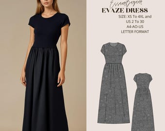 Evaze Dress, PDF Sewing Pattern, Digital Sewing, Women Sewing Summer Dress, Suitable For Us Letter-A4-A0 Format