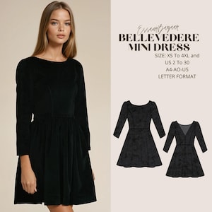 Bellevedere Minikleid Schnittmuster, Samt Schnittmuster, digitales Nähen, Frauen nähen Winter-Sommerkleid, geeignet für uns Format Letter-A4-A0