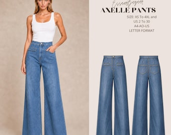 Axelle Wide Leg Pants Sewing Pattern (PDF), High Waist Trousers XS-4XL
