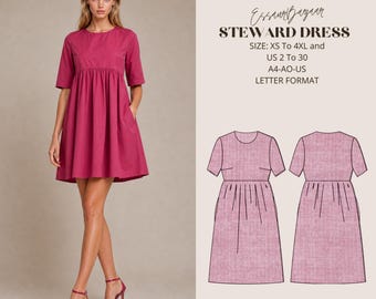 Steward A-Line Dress PDF Sewing Pattern, Linen Style, Pockets, All Sizes (Digital Download)